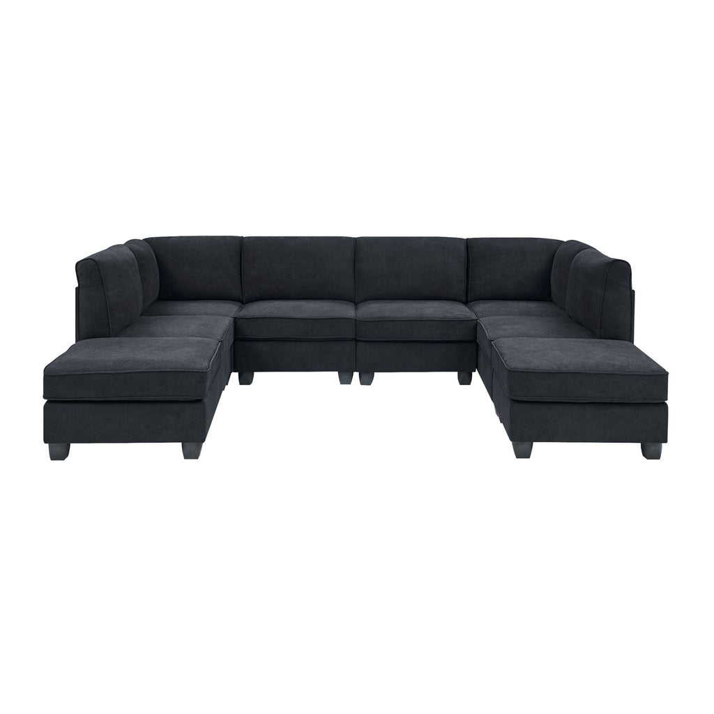 Upholstered Modular Sectional, Customizable Layout, Removable Cushions - Black