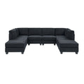 Upholstered Modular Sectional, Customizable Layout, Removable Cushions - Black
