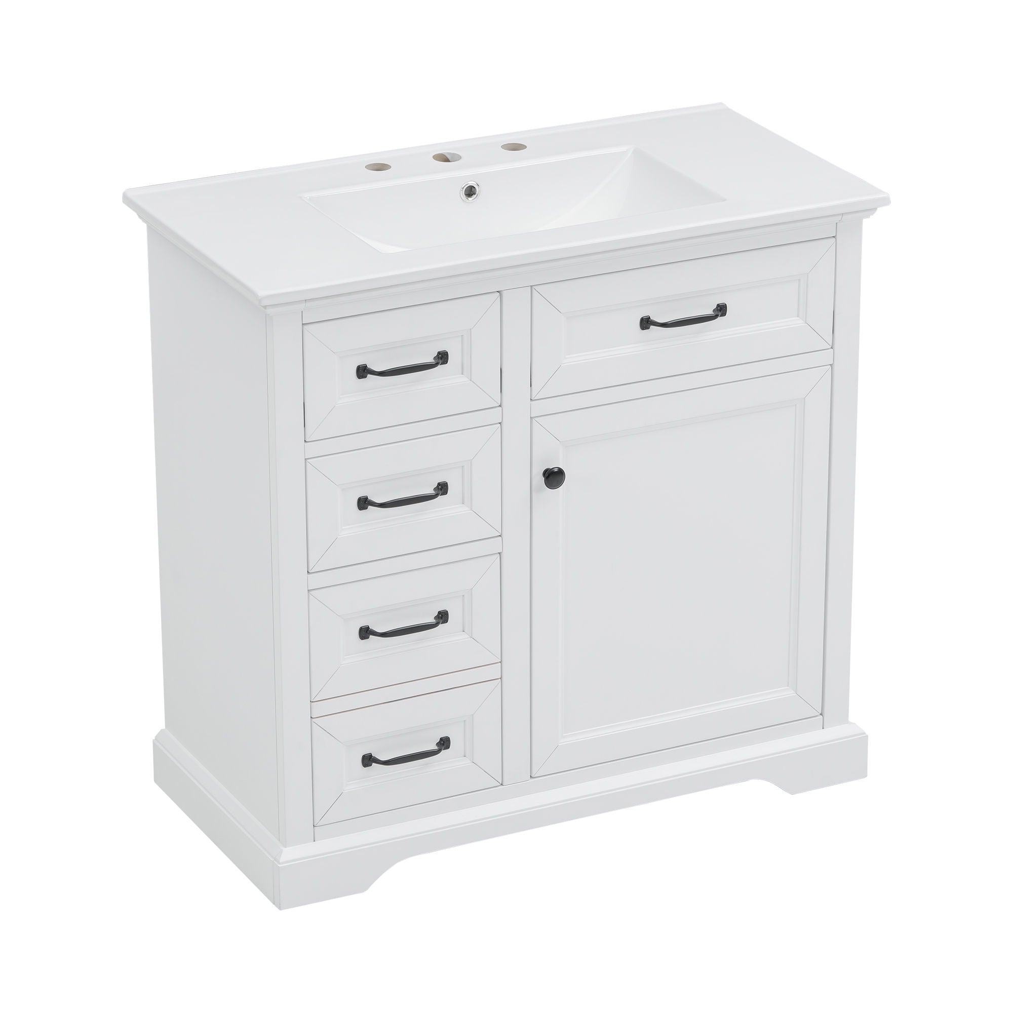 Modern Bathroom Vanity With Sink Top, 4 Drawers And 1 Soft-Close Door