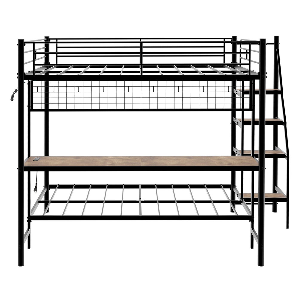 Bunk Bed With Built In Desk And LED Lighting