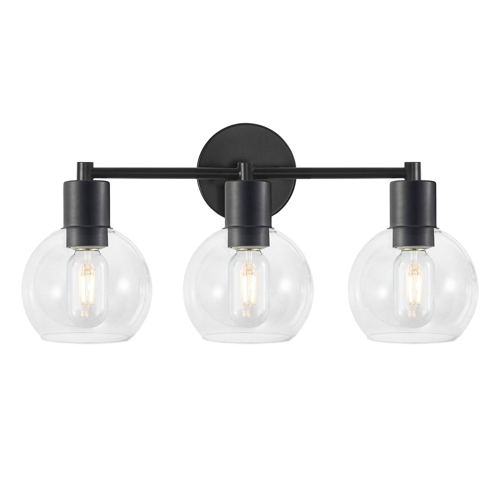 3 Light Globe Bathroom Vanity Light With Clear Glass Shades - Black
