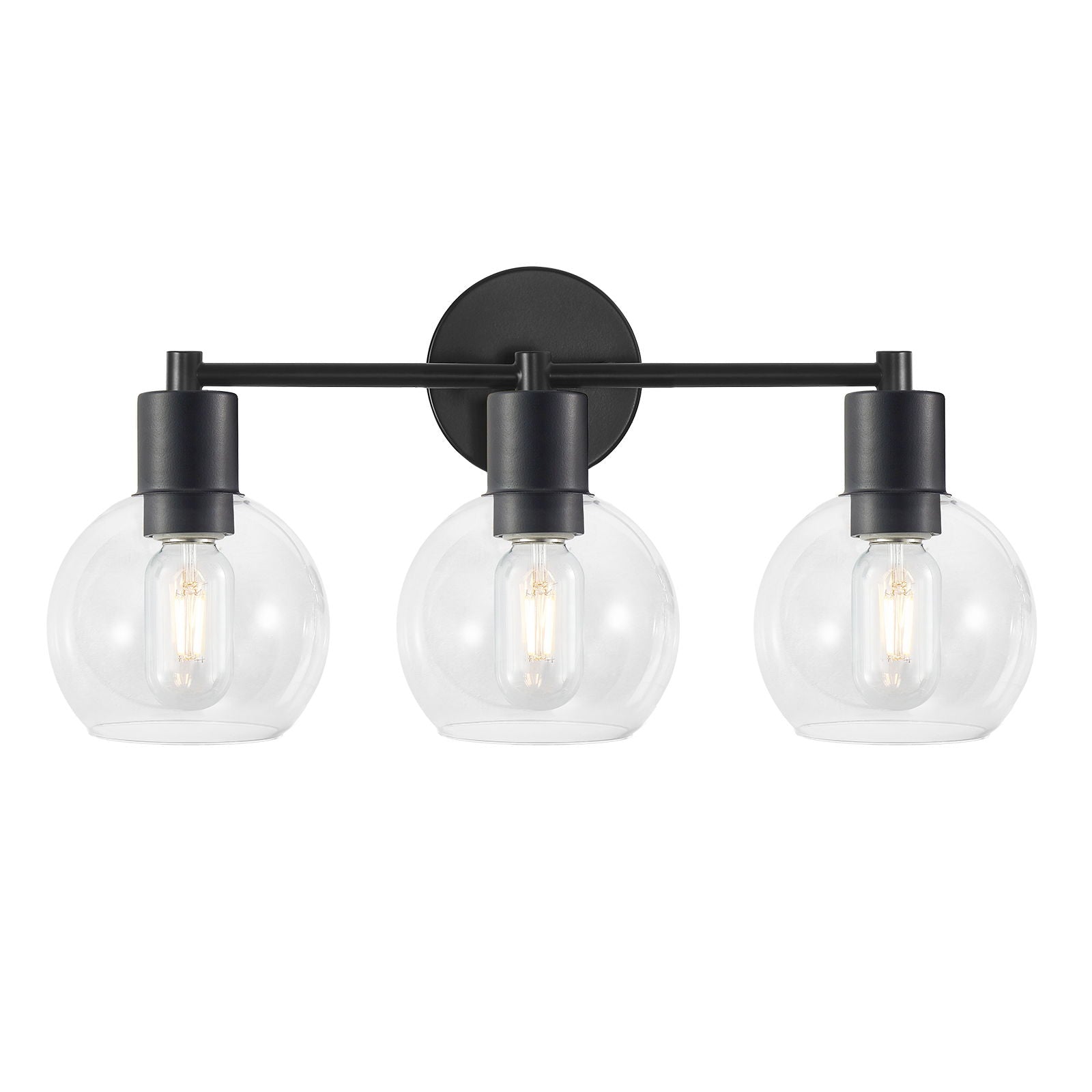 3 Light Globe Bathroom Vanity Light With Clear Glass Shades - Black