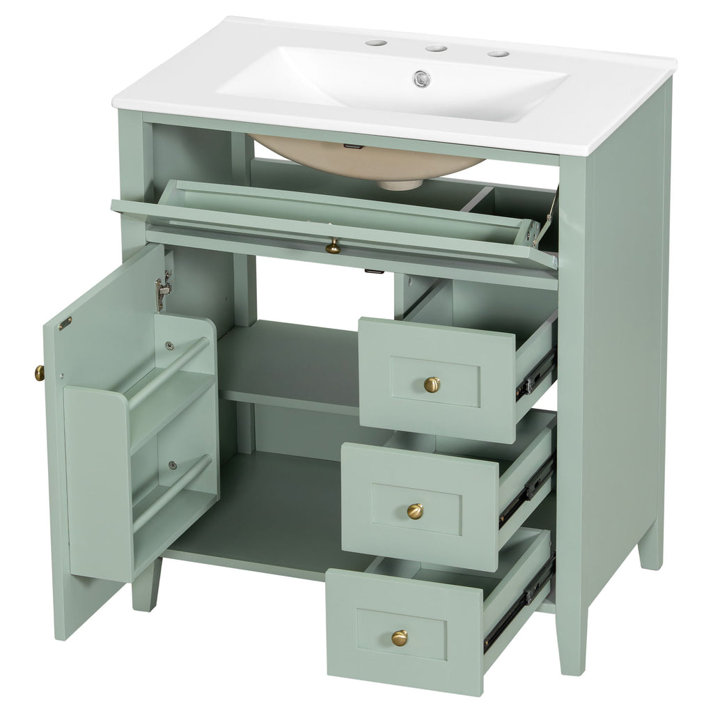 Bathroom Vanity With Sink, 3 Drawers And Adjustable Shelf