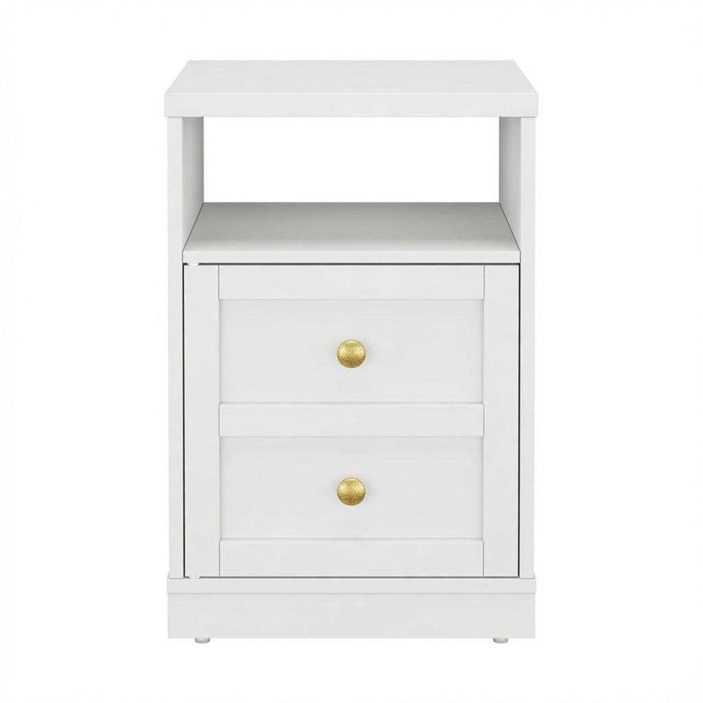 Nightstand With Door & Shelf, 2 Drawer Side Table