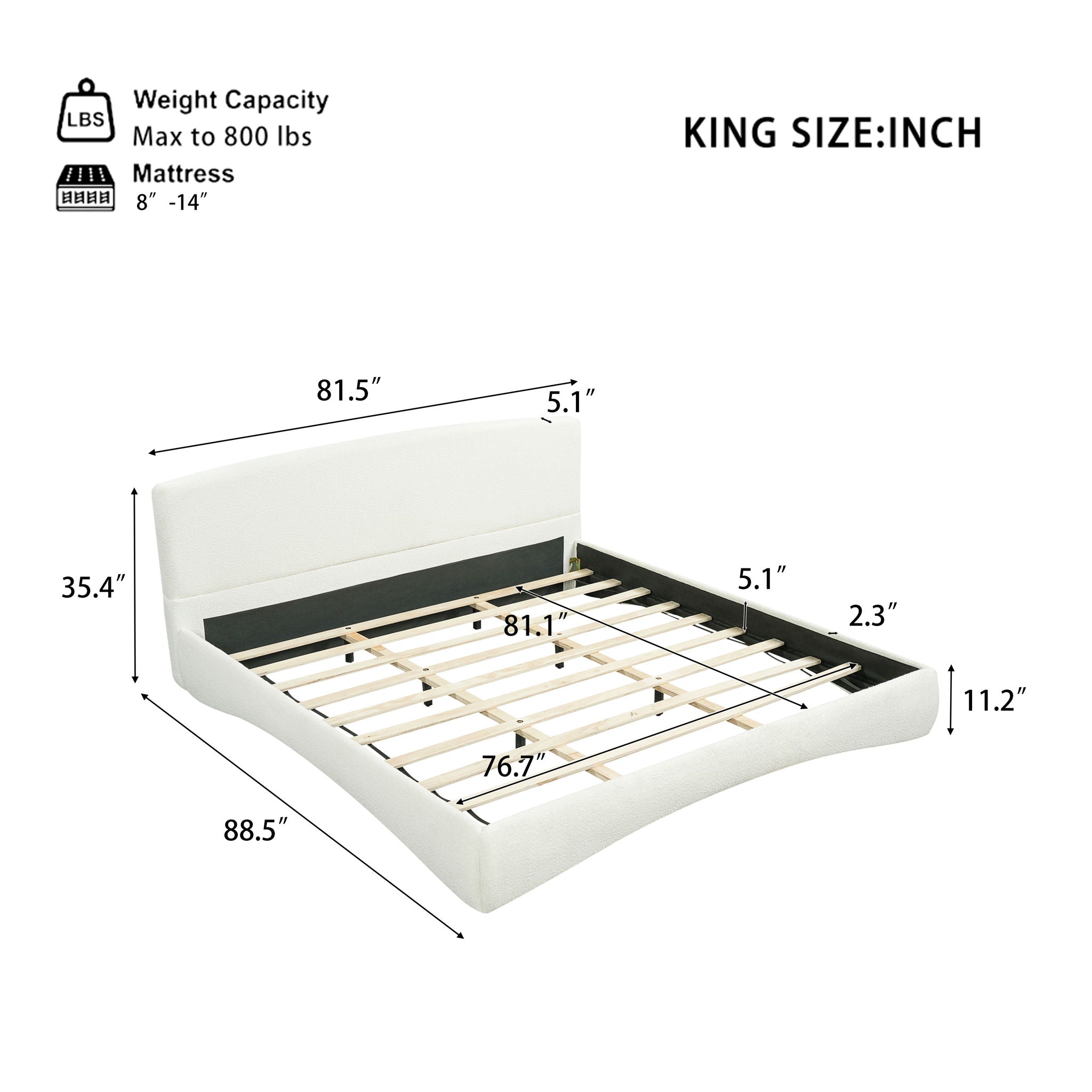 King Curved Upholstered Bed With Smart Ambient Lighting - Cream