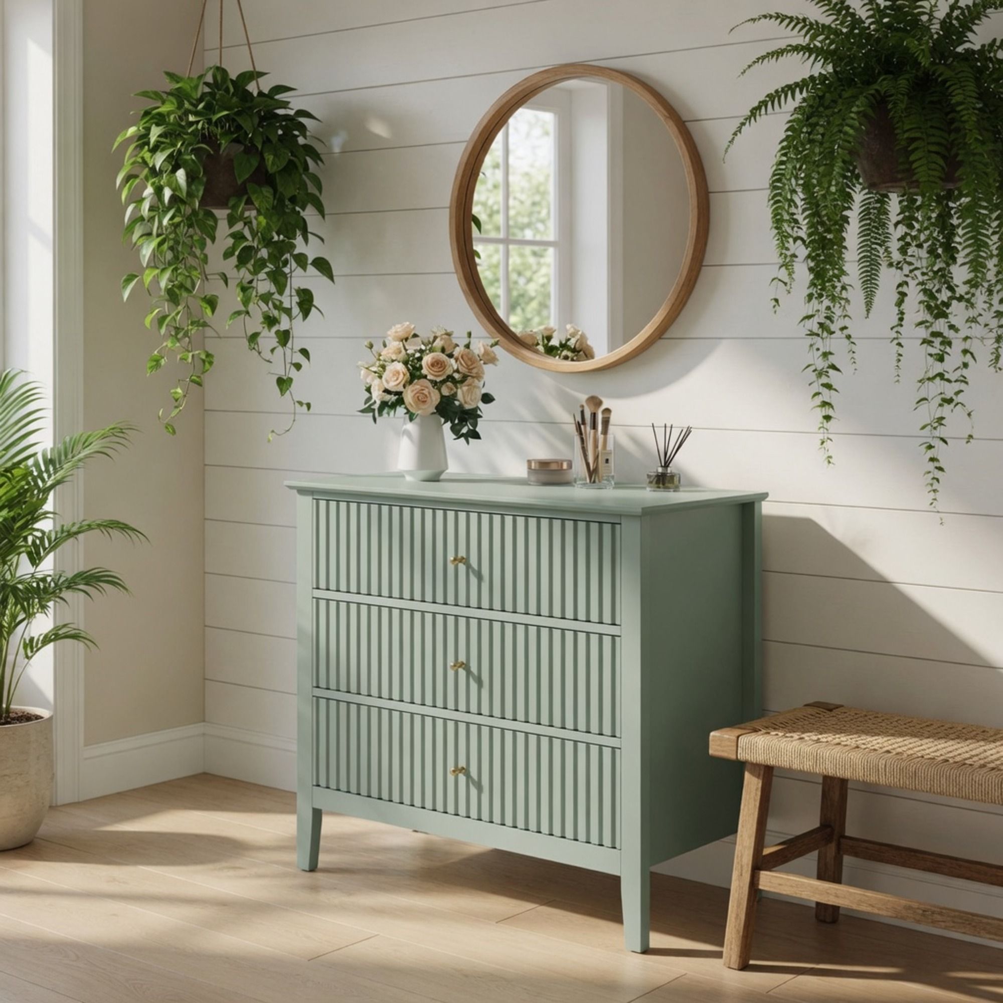 Fluted 3 Drawer Nightstand With Soft Close Slides