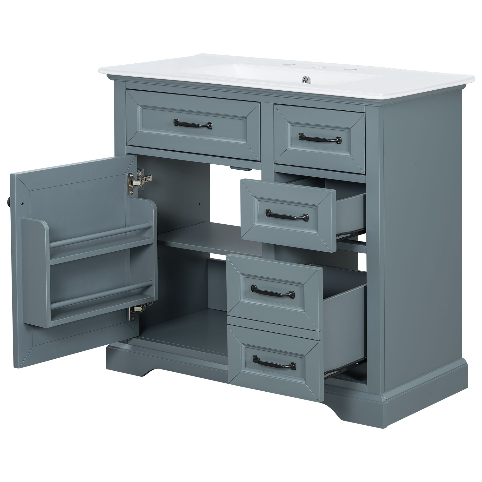 36" Bathroom Vanity With Sink, 2 Tip-Out Drawers, Soft Close Hinges
