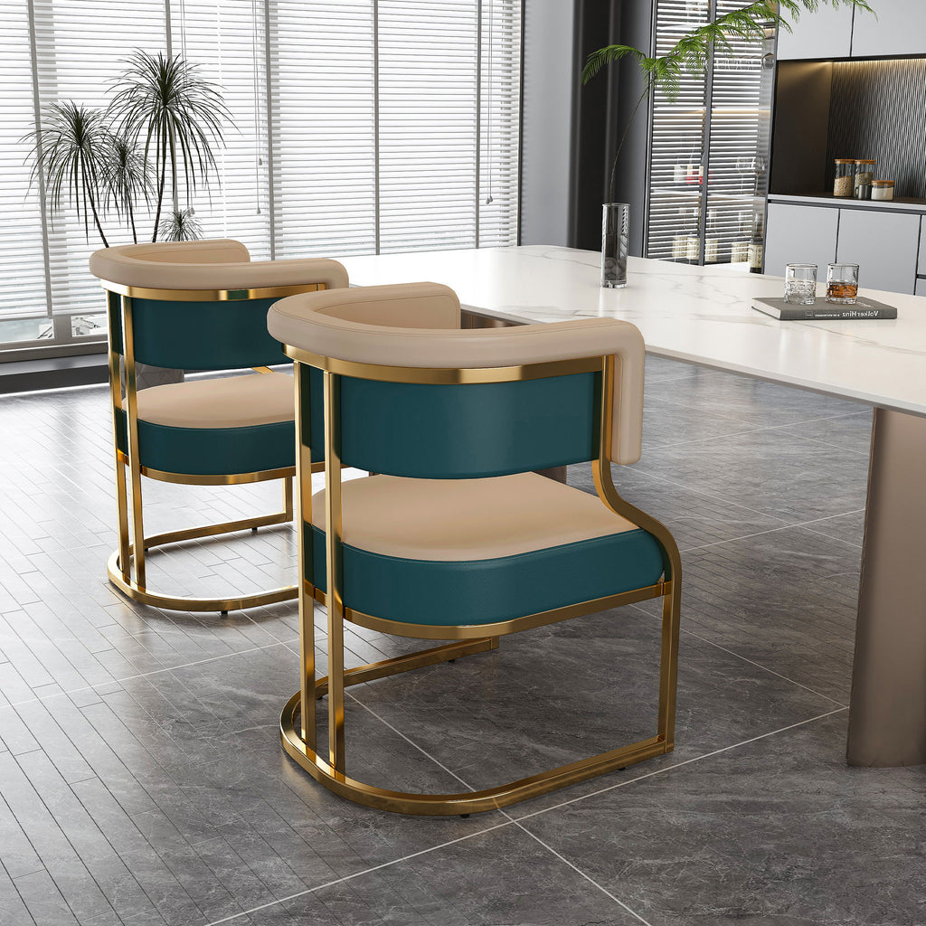 Dining Chairs Ergonomic Curved Backres (Set of 2) - Blue / Neutral