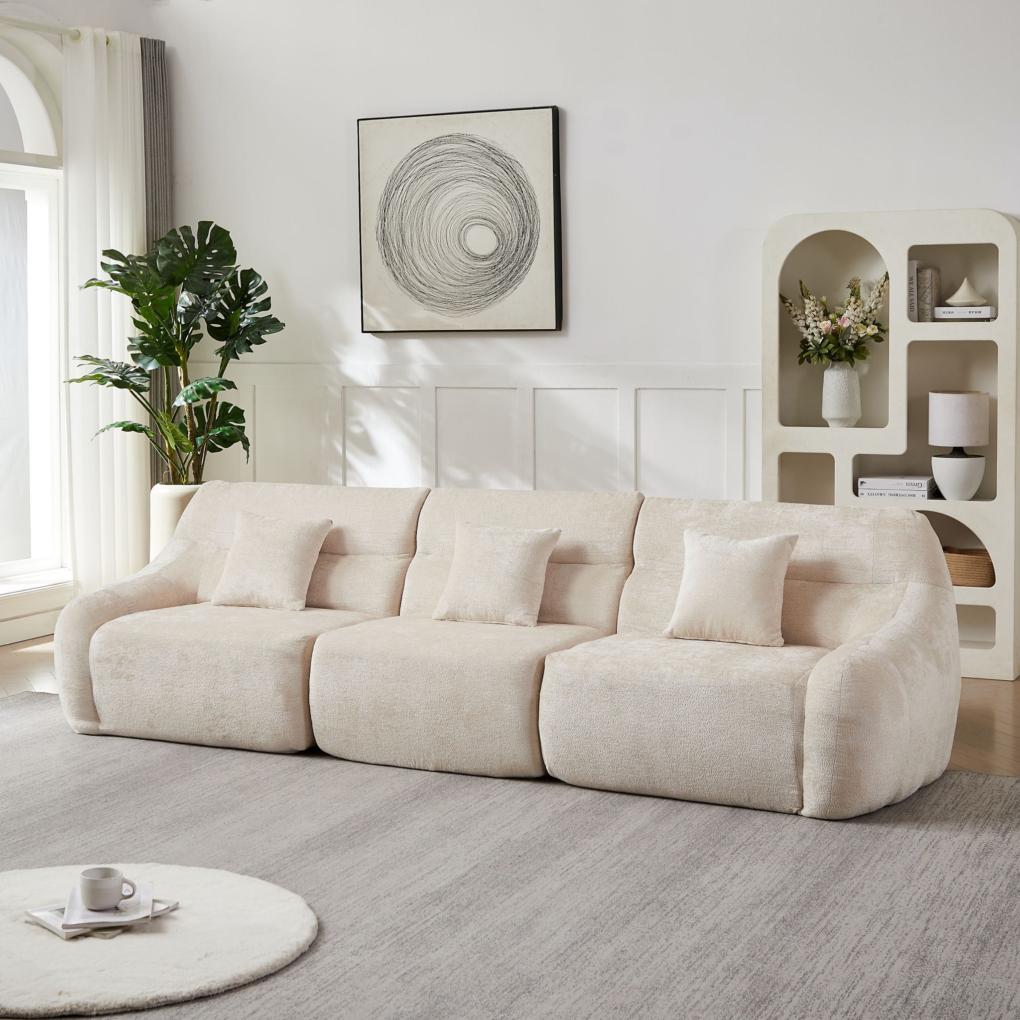 Luxury Curved Corner Sectional Sofa With 4 Pillows