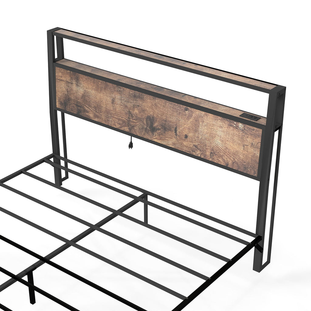 Bed Frame With Headboard, LED Lights & Charging Station
