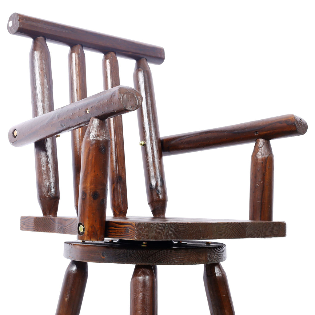 Rustic Bar Stool, Fir Wood Construction, Wide Armrest