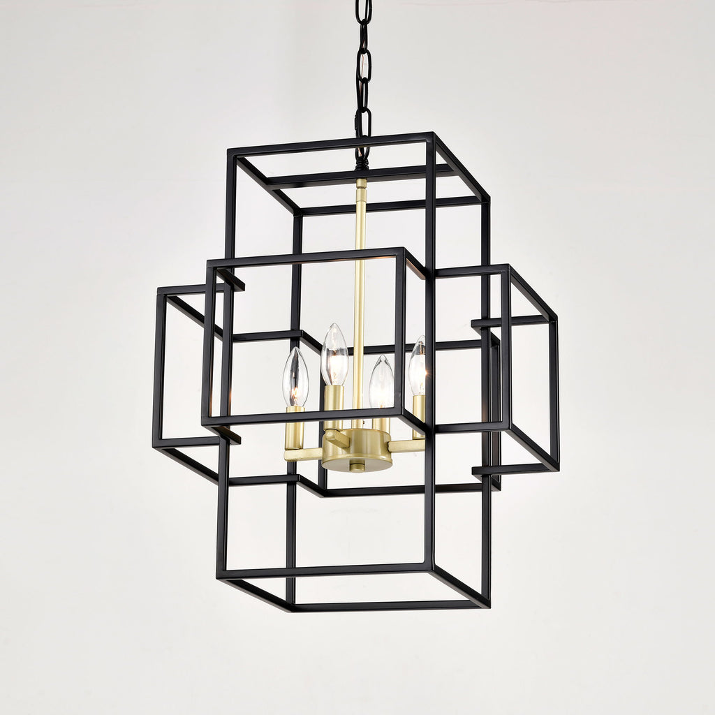 4 Light Metal Lantern Tiered Pendant Hanging Light Fixtures, Industrial Farmhouse Adjustable Height Chandeliers For Dining Room Hallway Foyer Entryway (E12 Bulbs Not Included)