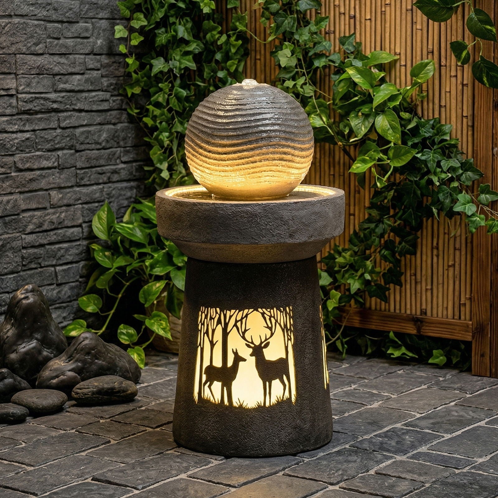 Outdoor Garden Lantern With Warm LED Light Deer Silhouette Decorative Landscape Light For Patio - White / Gray