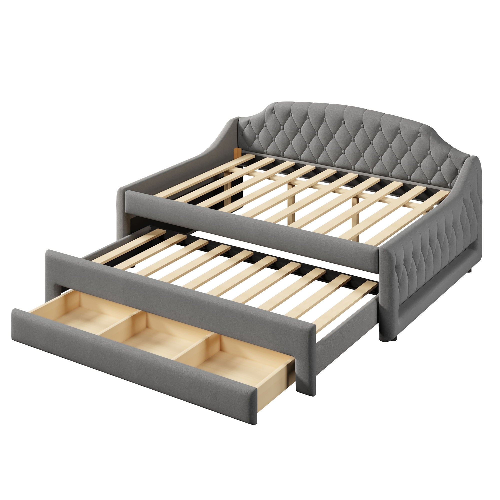 Upholstered Daybed With LED Belt, Trundle And 3 Drawers