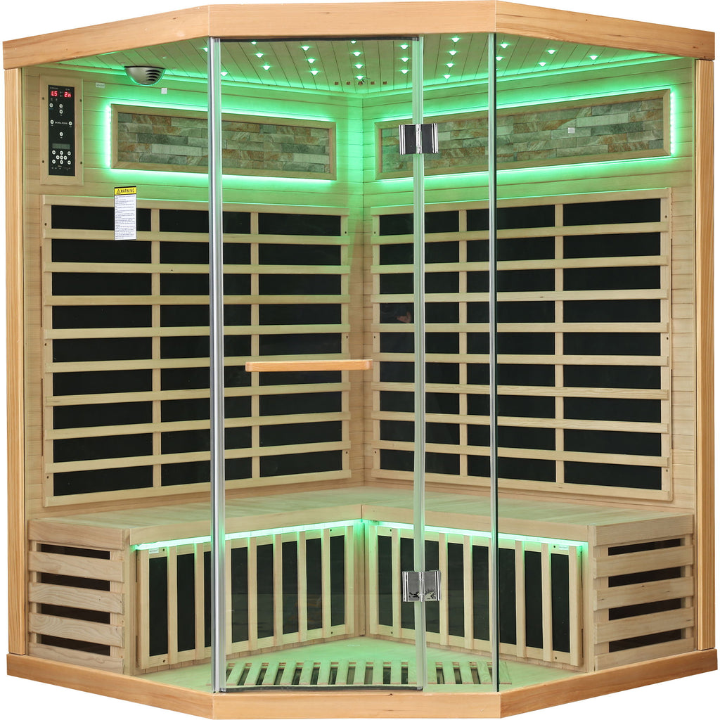 Pentagonal Sauna Room With Carbon Heating Plates - American White Oak