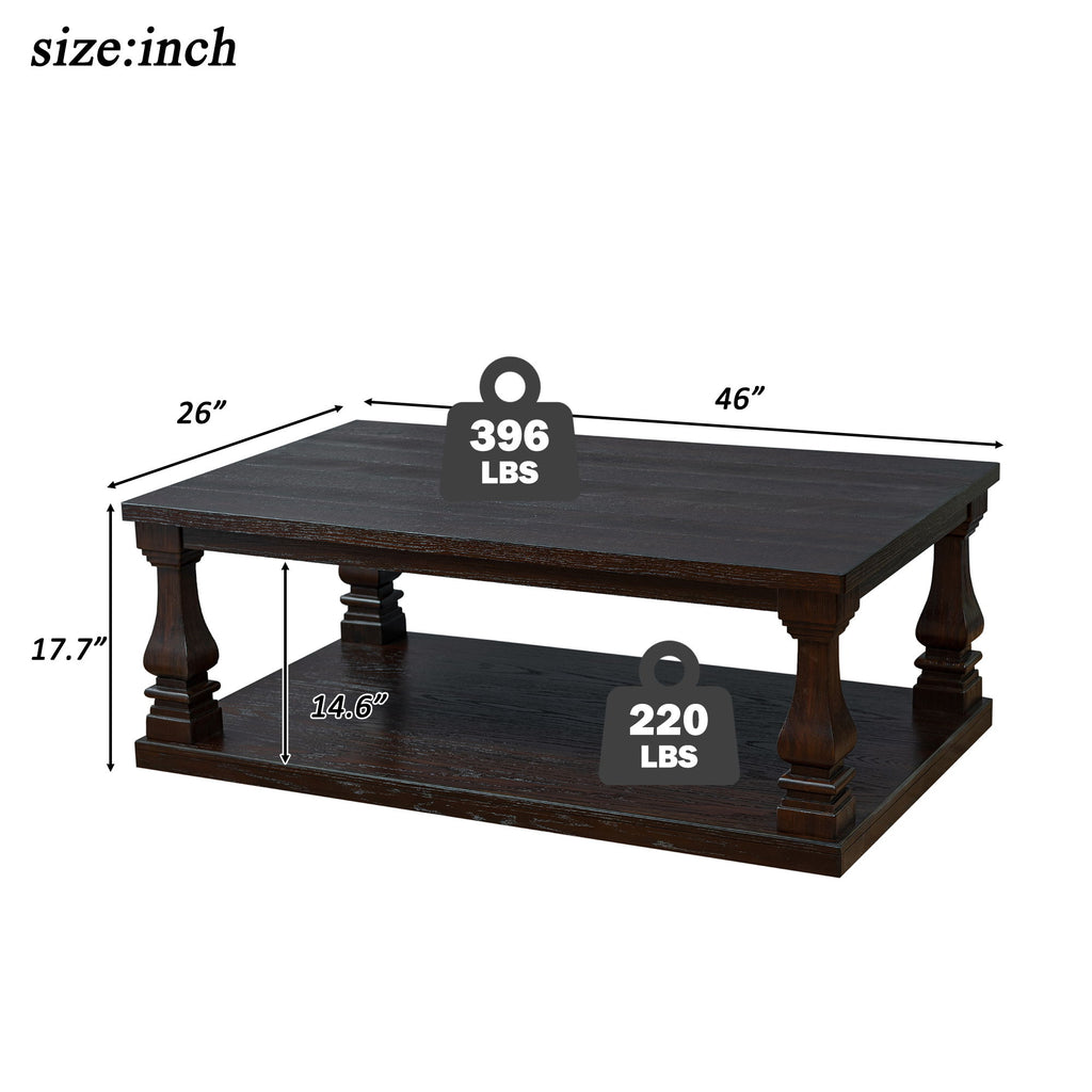 Rectangular Coffee Table With Open Storage Shelf For Living Room - Espresso