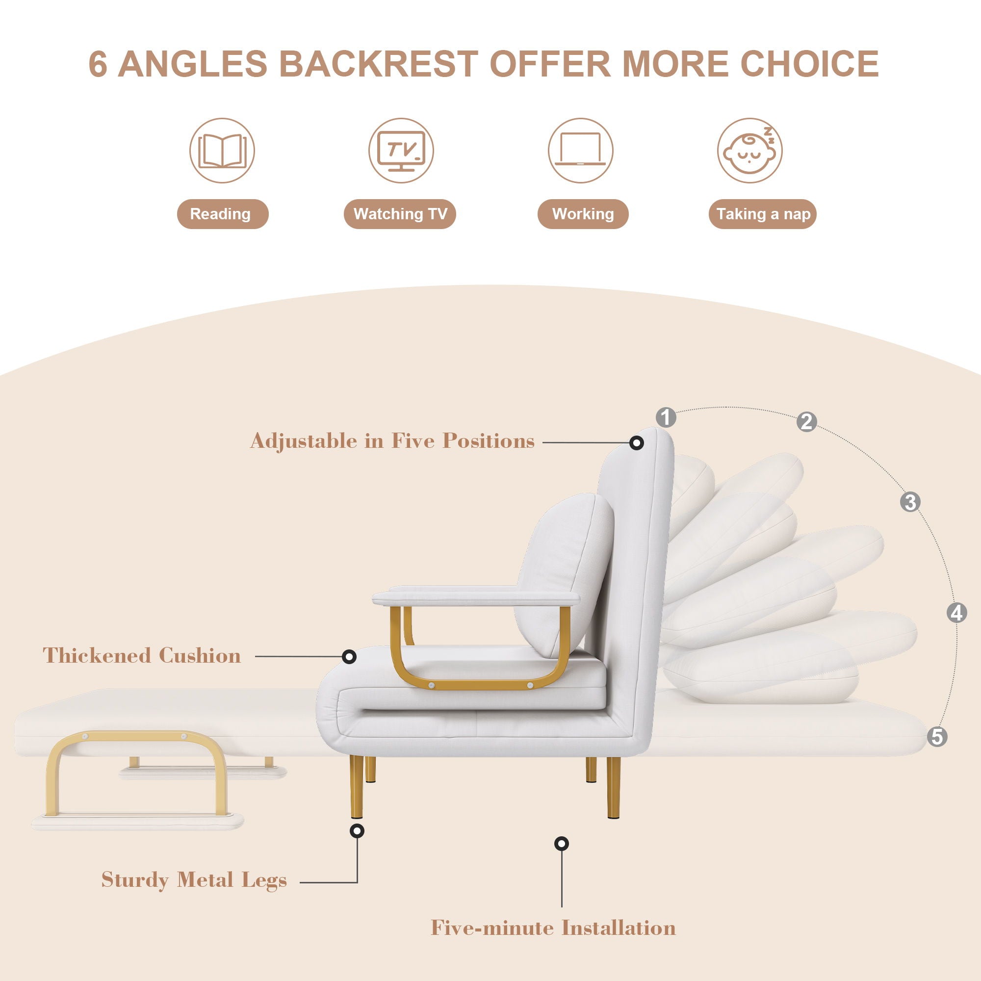 3 In 1 Convertible Folding Sofa Bed With Adjustable Backrest And Pillow