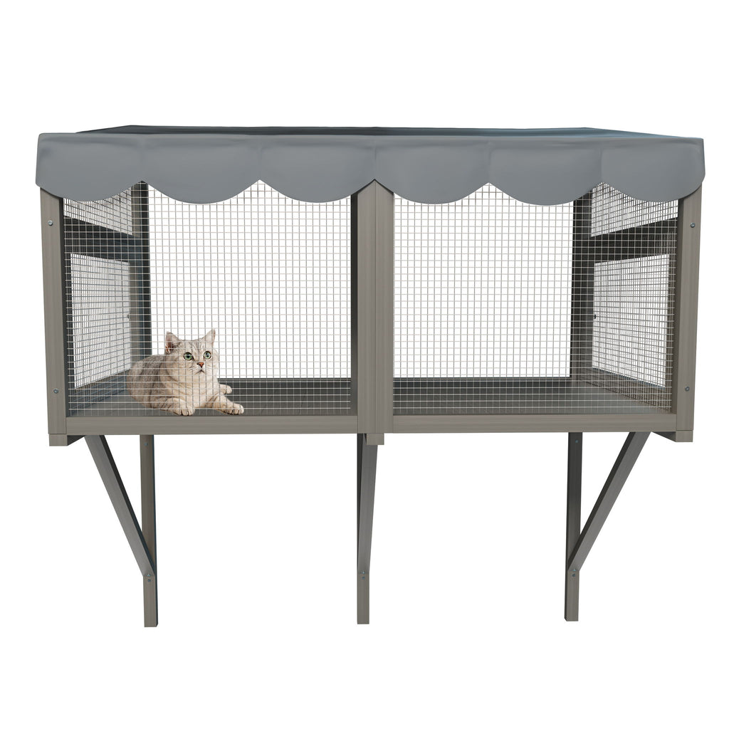 Window Perch Catio For Indoor Cats, Expandable Enclosure With Secure Frame And Waterproof Roof, Suitable For Multiple Kittens - Gray