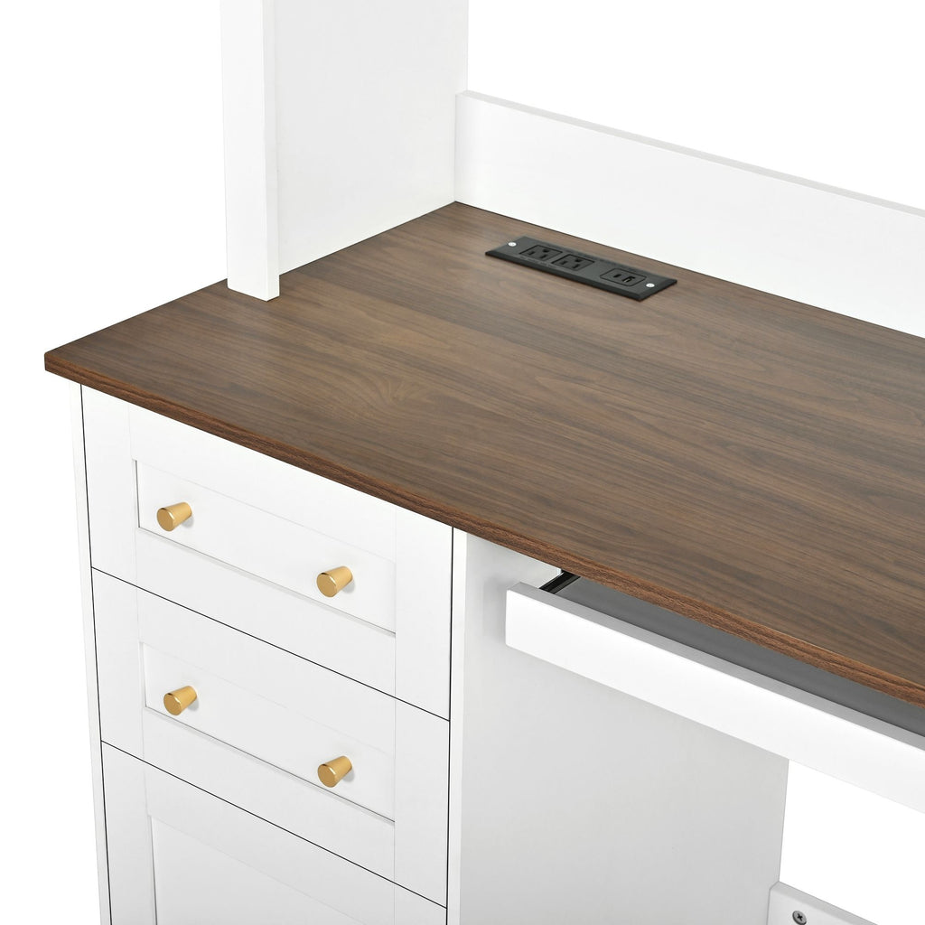 Space Saving L-Shaped Computer Desk With Keyboard Tray & Charging Stations