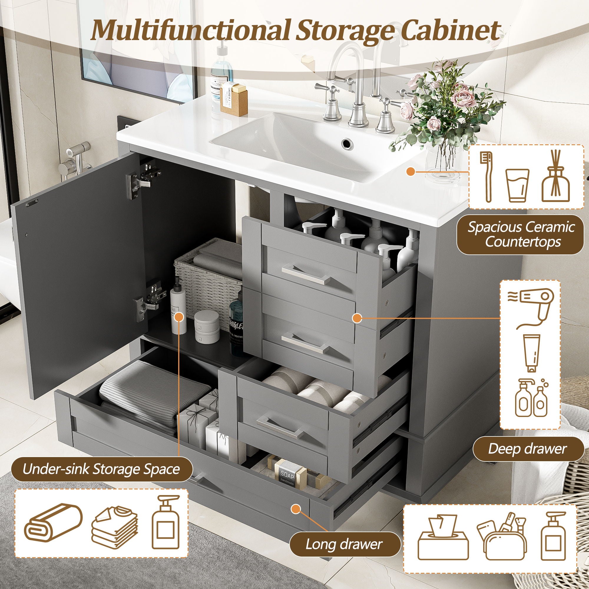Traditional Bathroom Vanity Set With Soft Close Doors