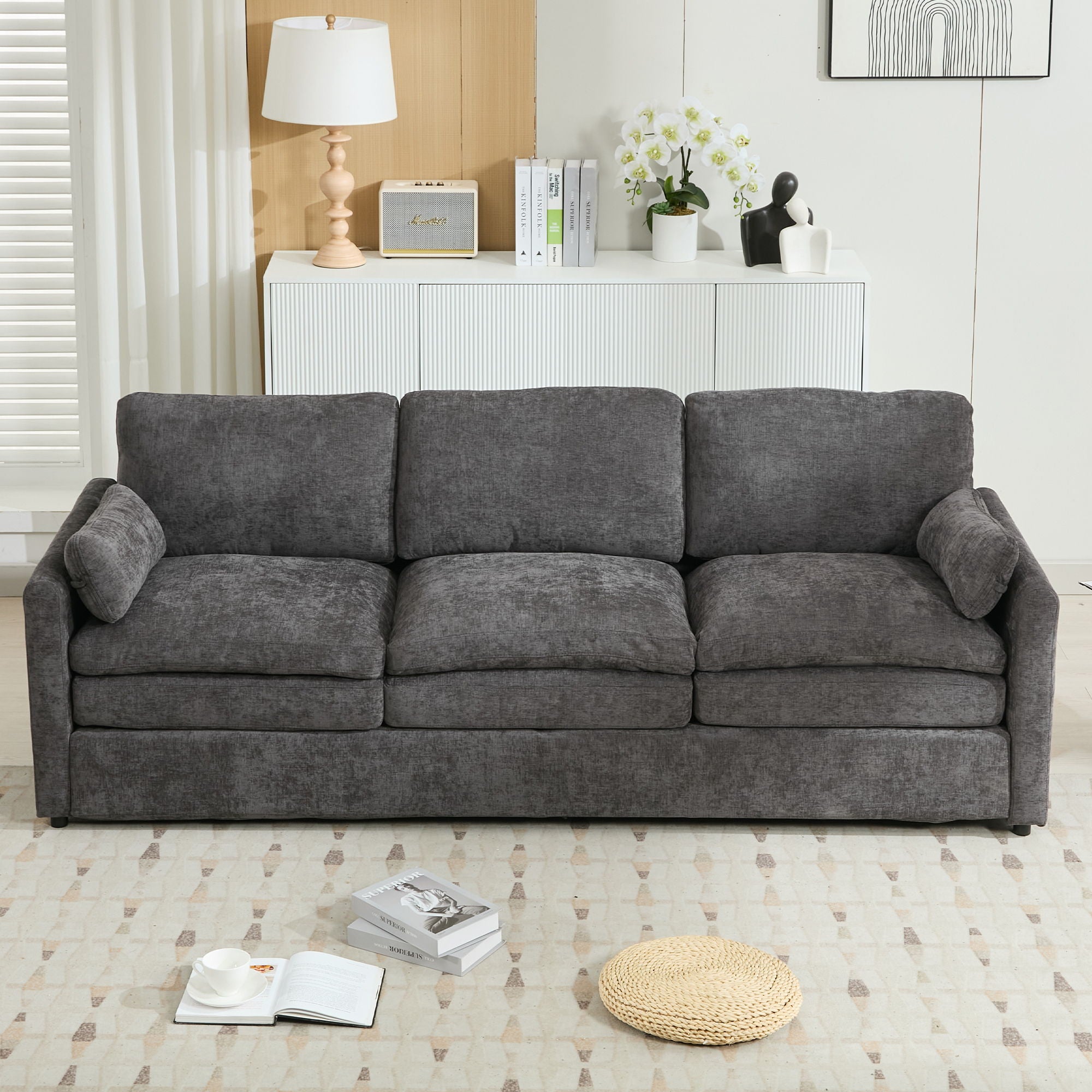 Cozy Upholstered 3 Seater Sofa With Double Cushion