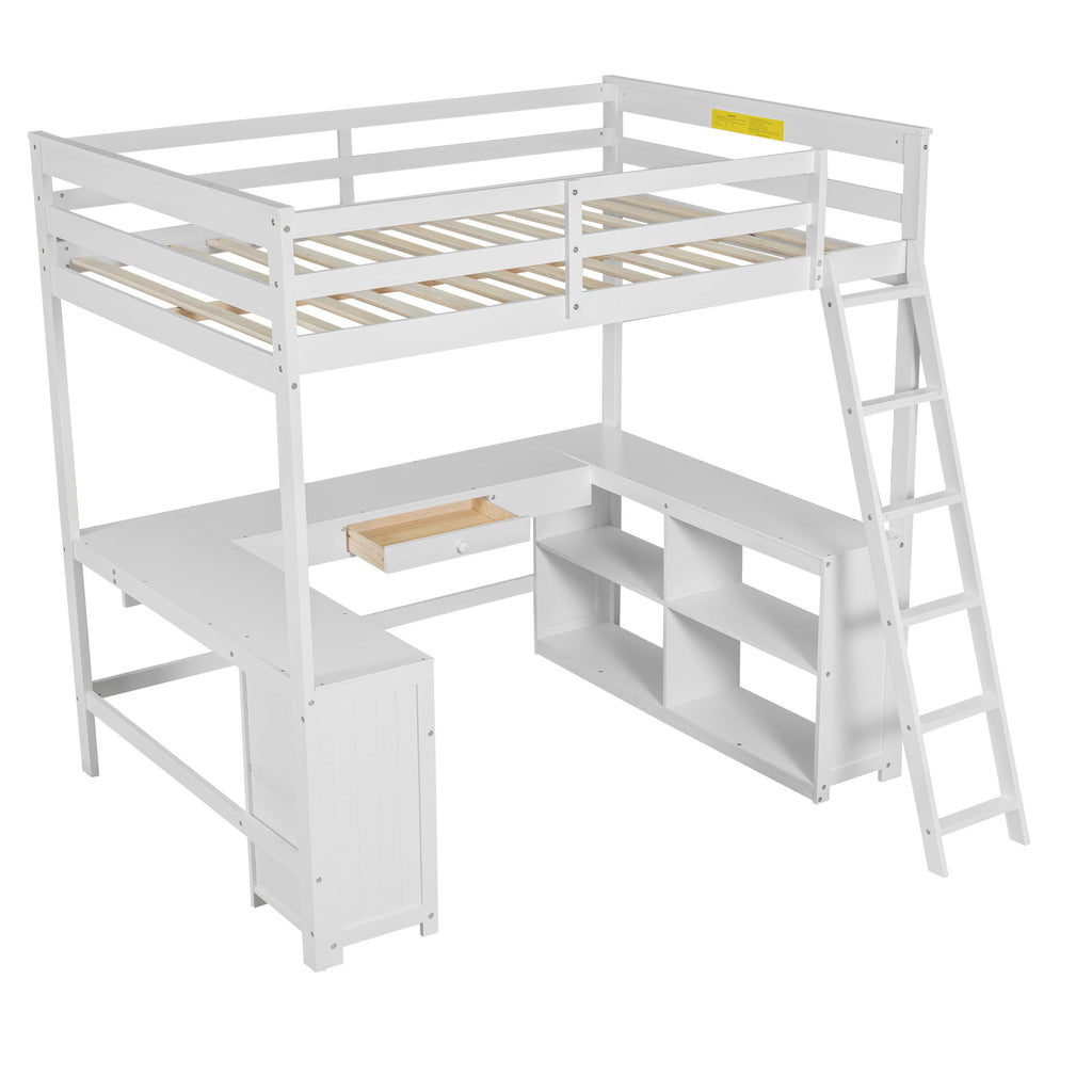 Loft Bed With U Shaped Desk, Drawers, And Storage Shelves
