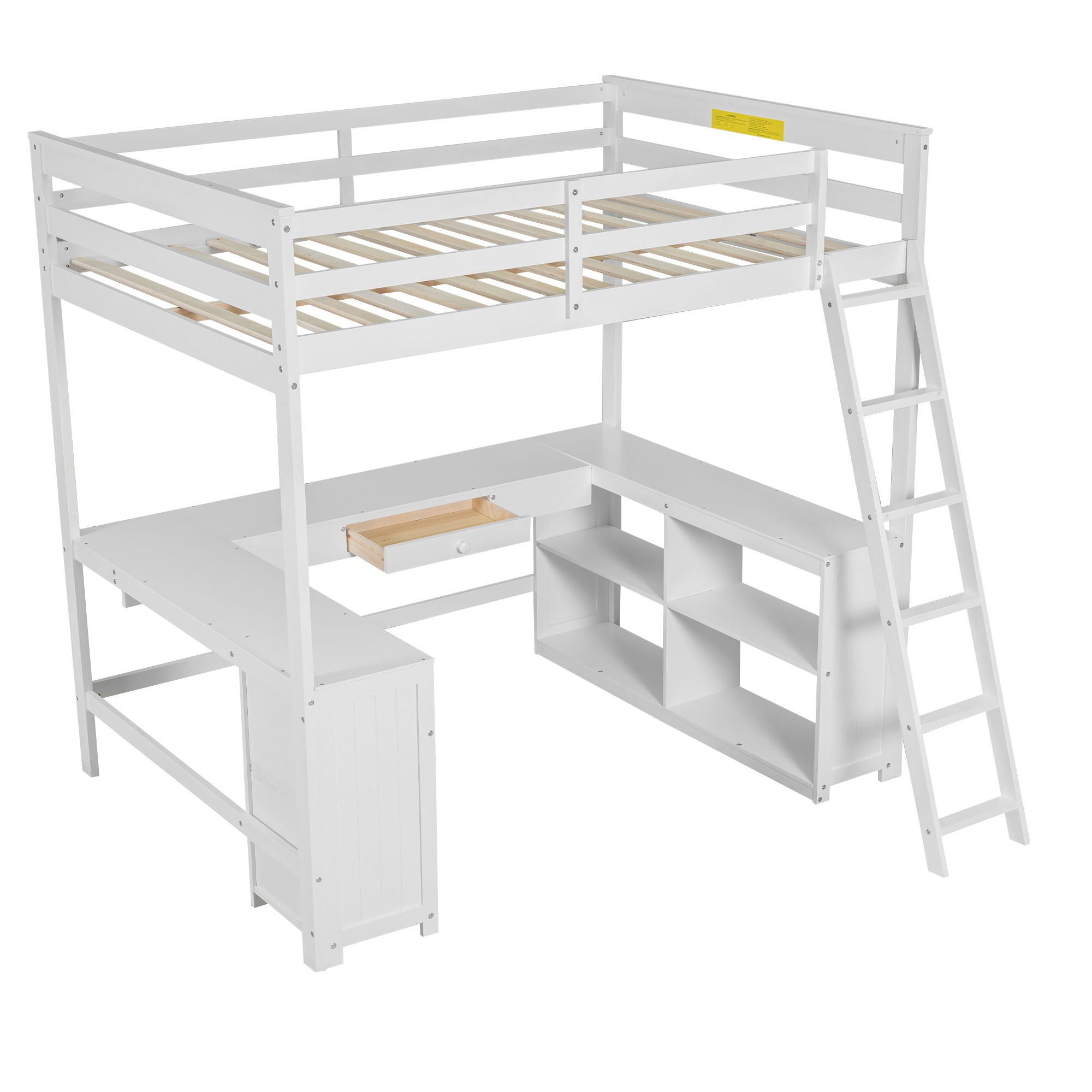 Loft Bed With U Shaped Desk, Drawers, And Storage Shelves