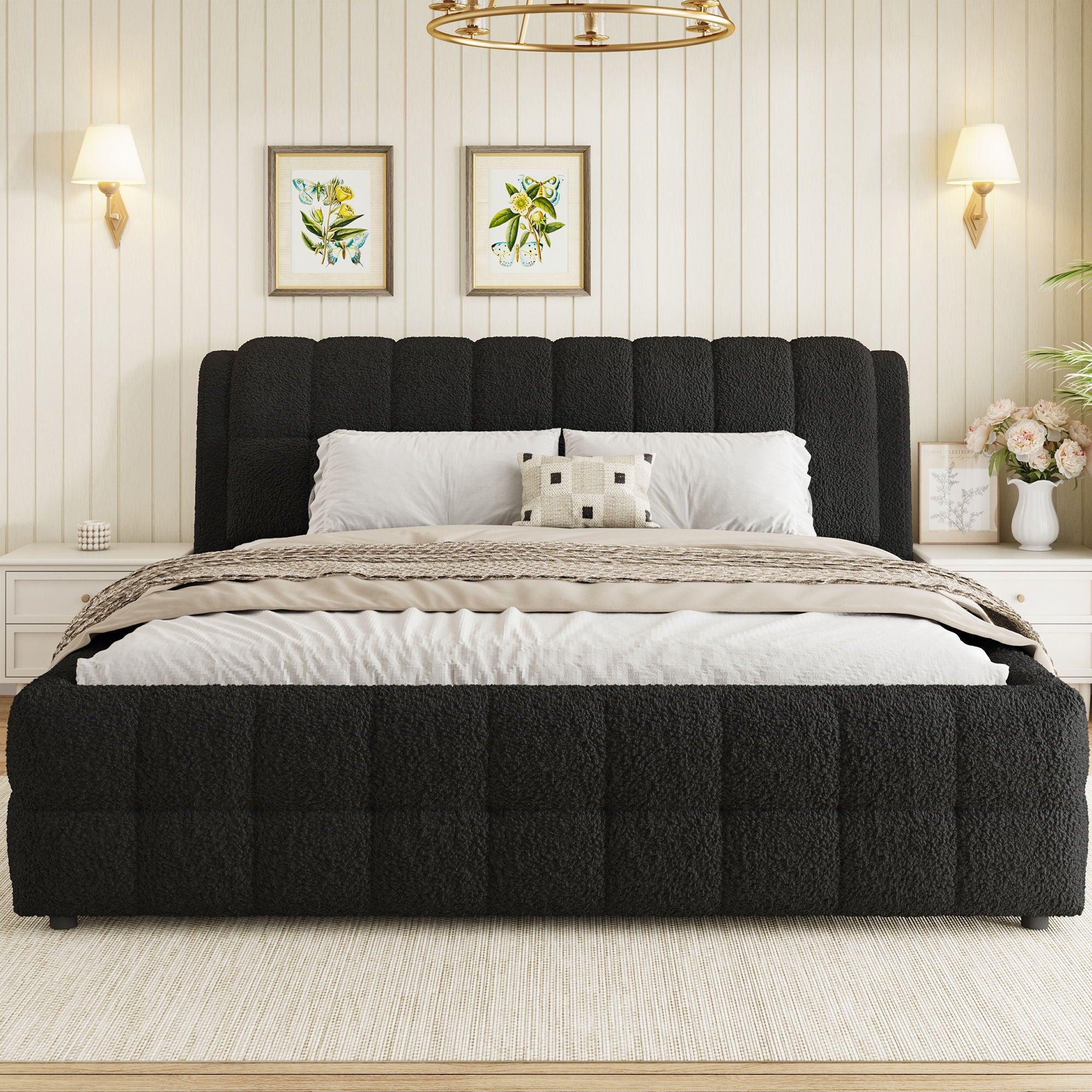 Upholstered Platform Bed With Stitching Details