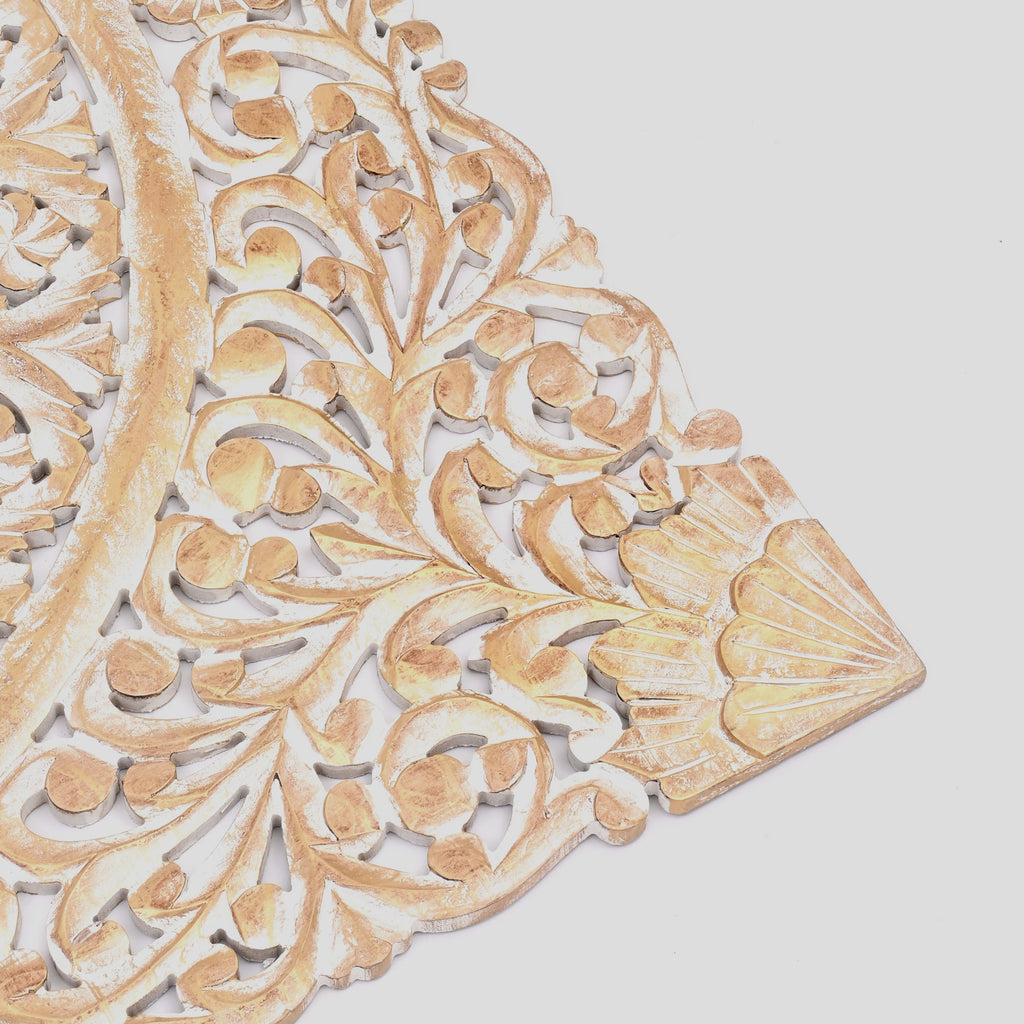 Floral Hand Carved Mandala Square Wall Decor With Spiritual Symbolism - Gold / White