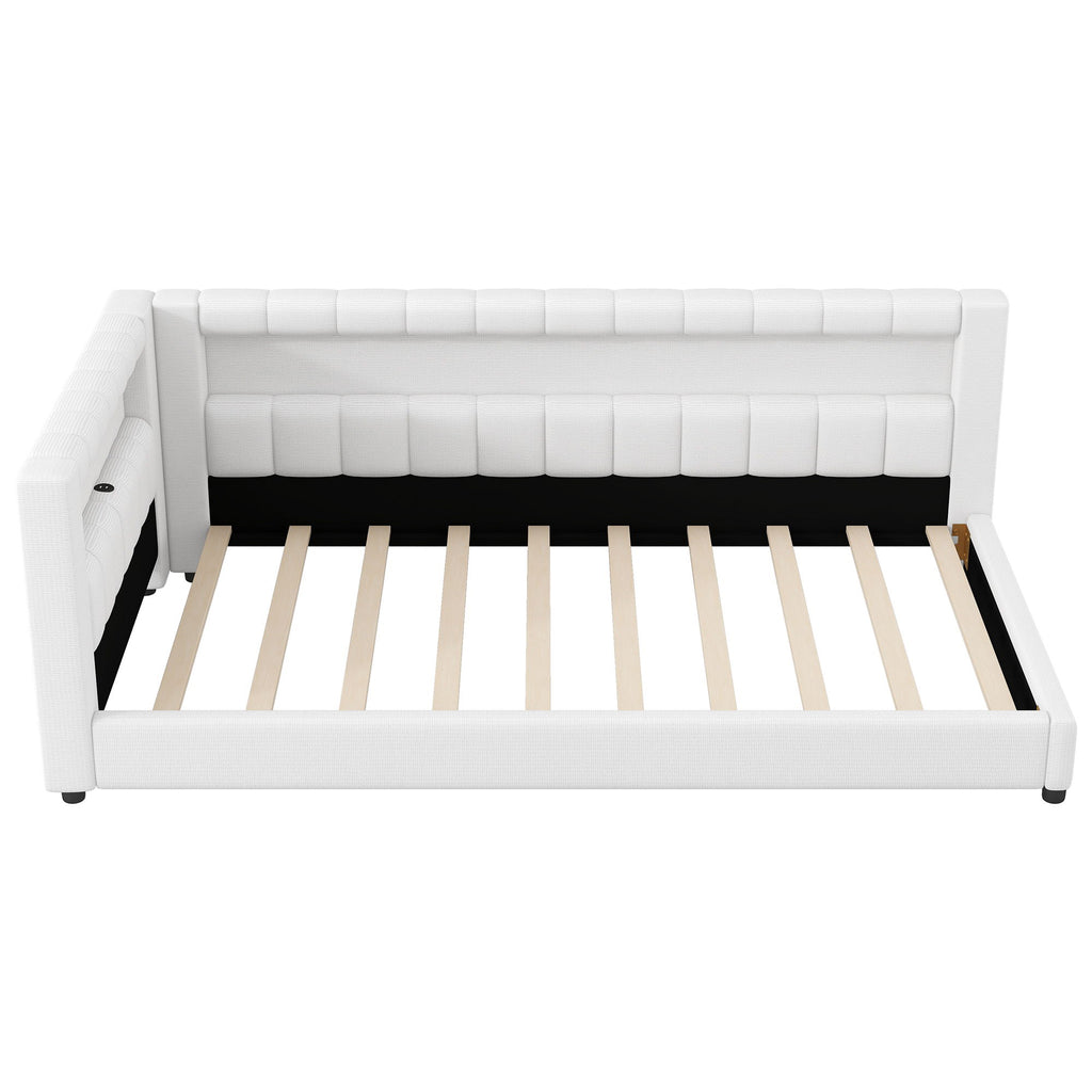 Upholstered Platform Bed With LED Belt And USB Ports
