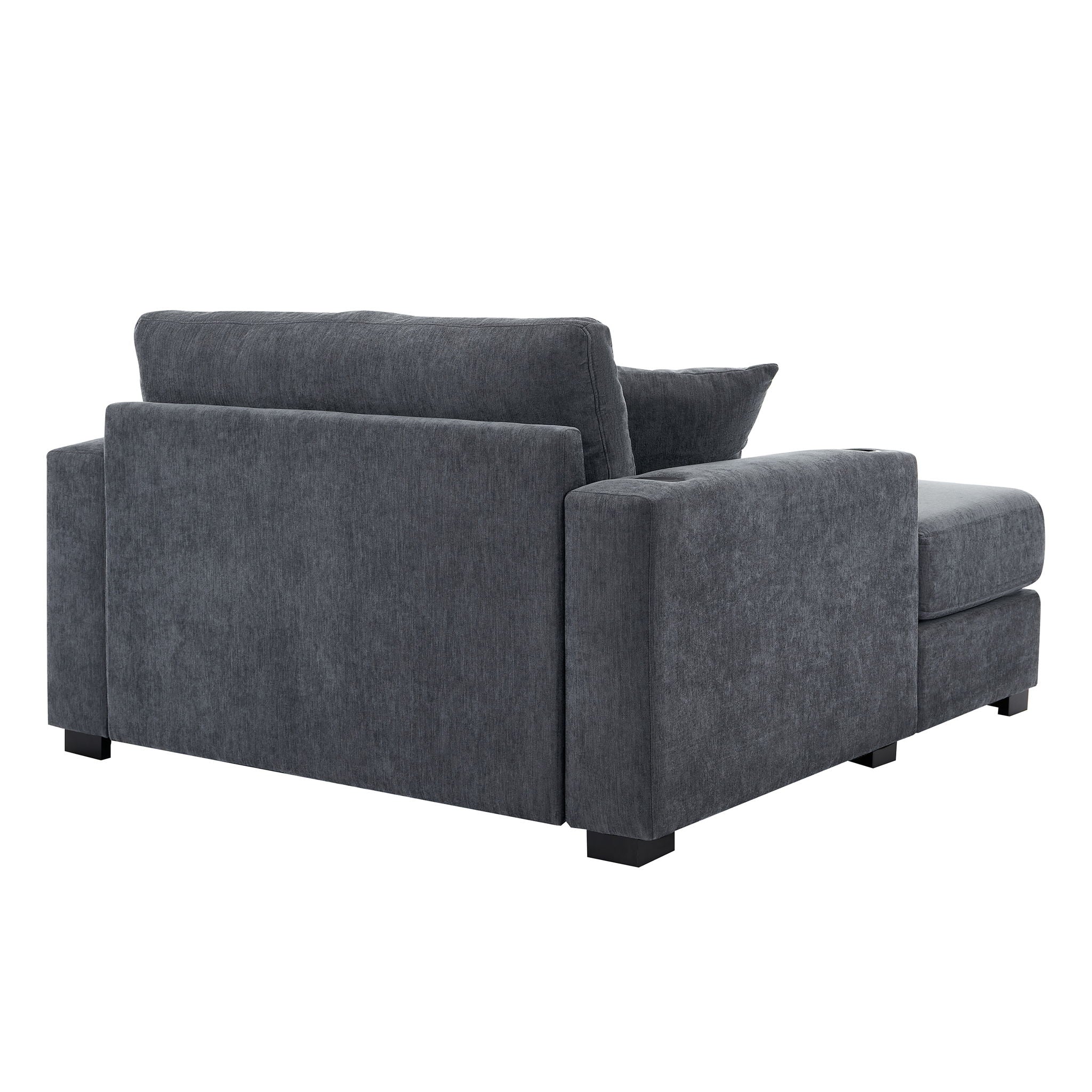 Oversized Chaise Lounger Modern Style Sofa Couch With Pillows, Charge Station & Cup Holders