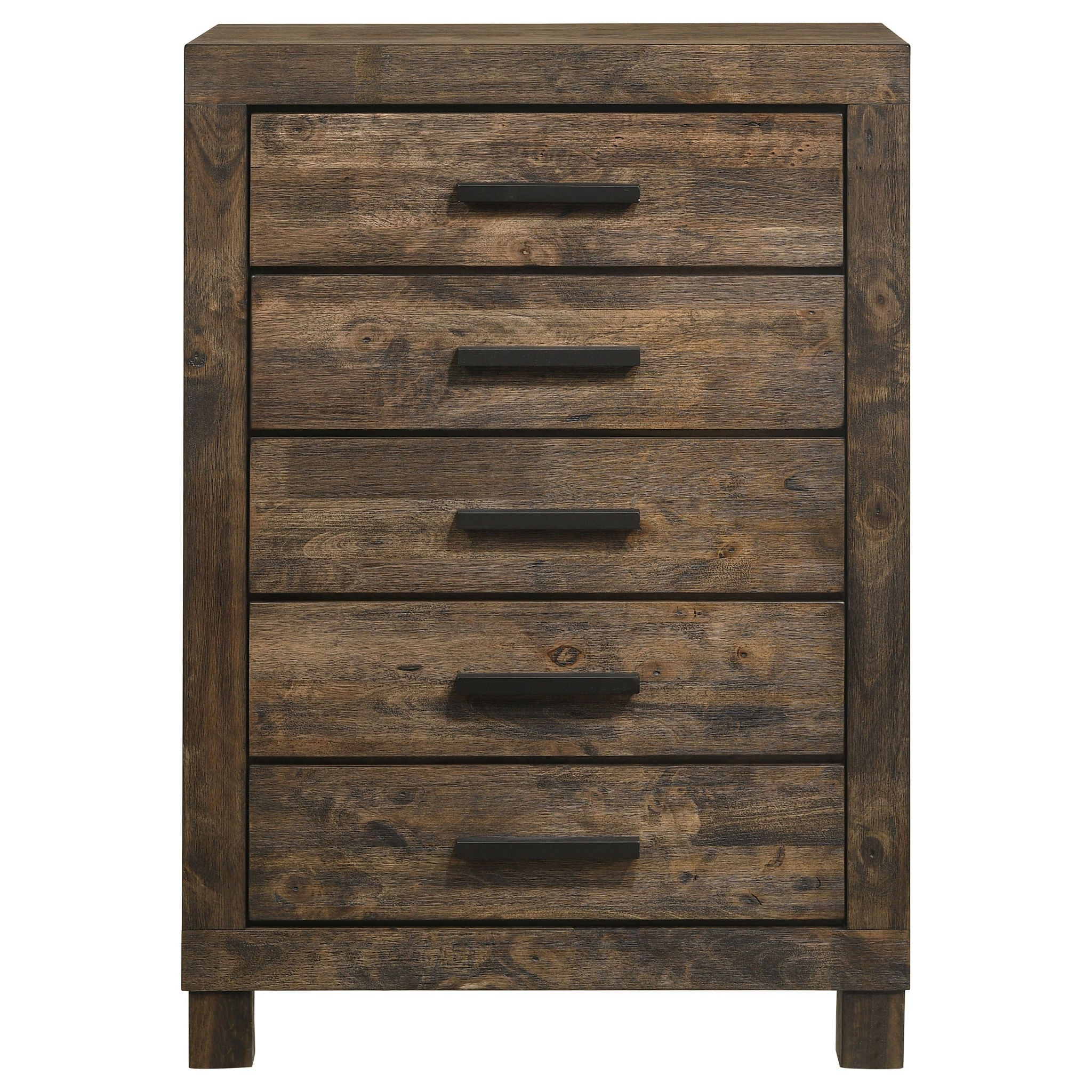 Bren - 5 Drawer Chest With Handles And Block Legs - Rustic