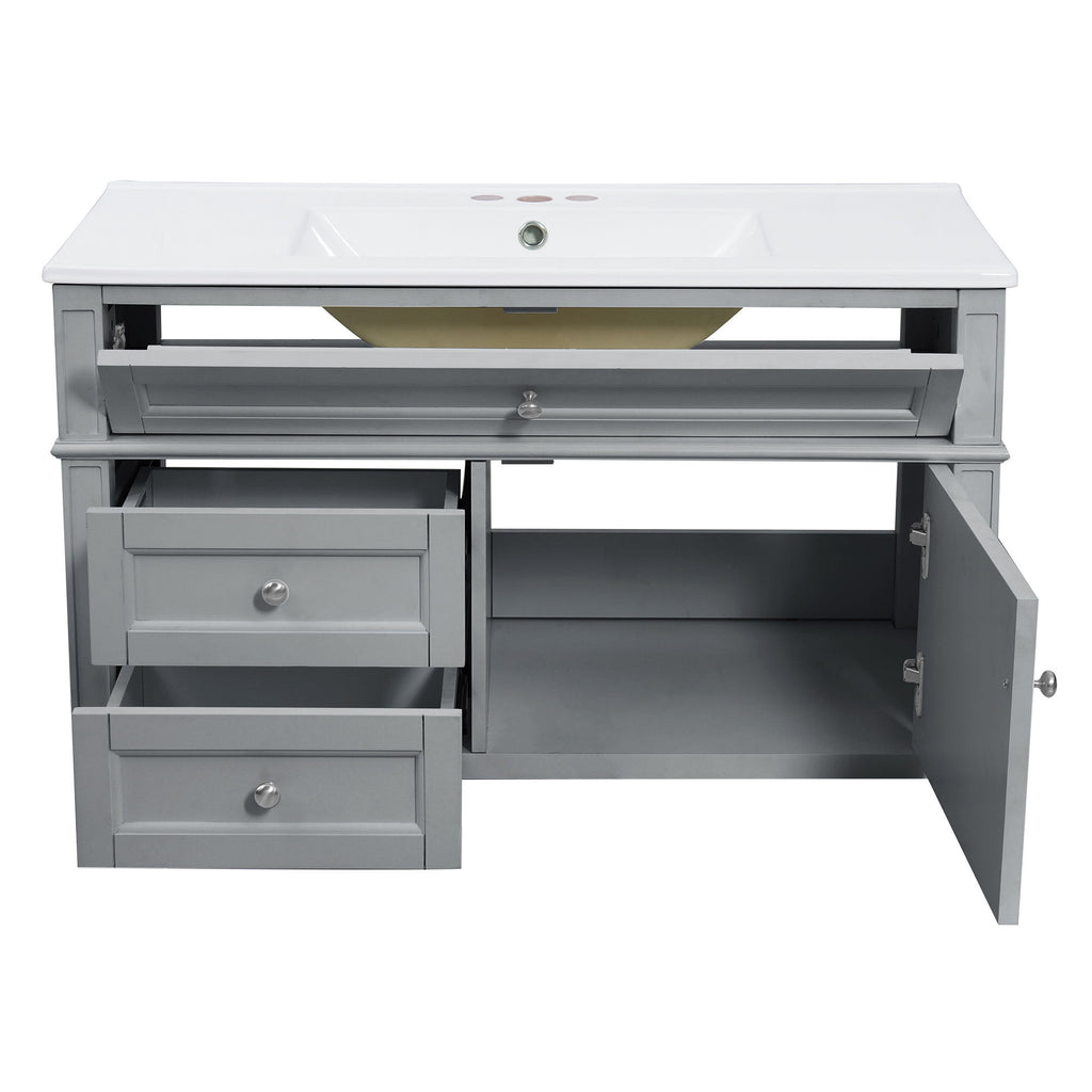 Modern Wall Mounted Floating Cabinet With Double Drawer And Sink