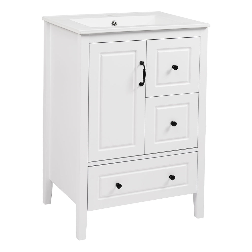 Retro Bathroom Vanity With Sink, Soft Closing Cabinet & Drawers