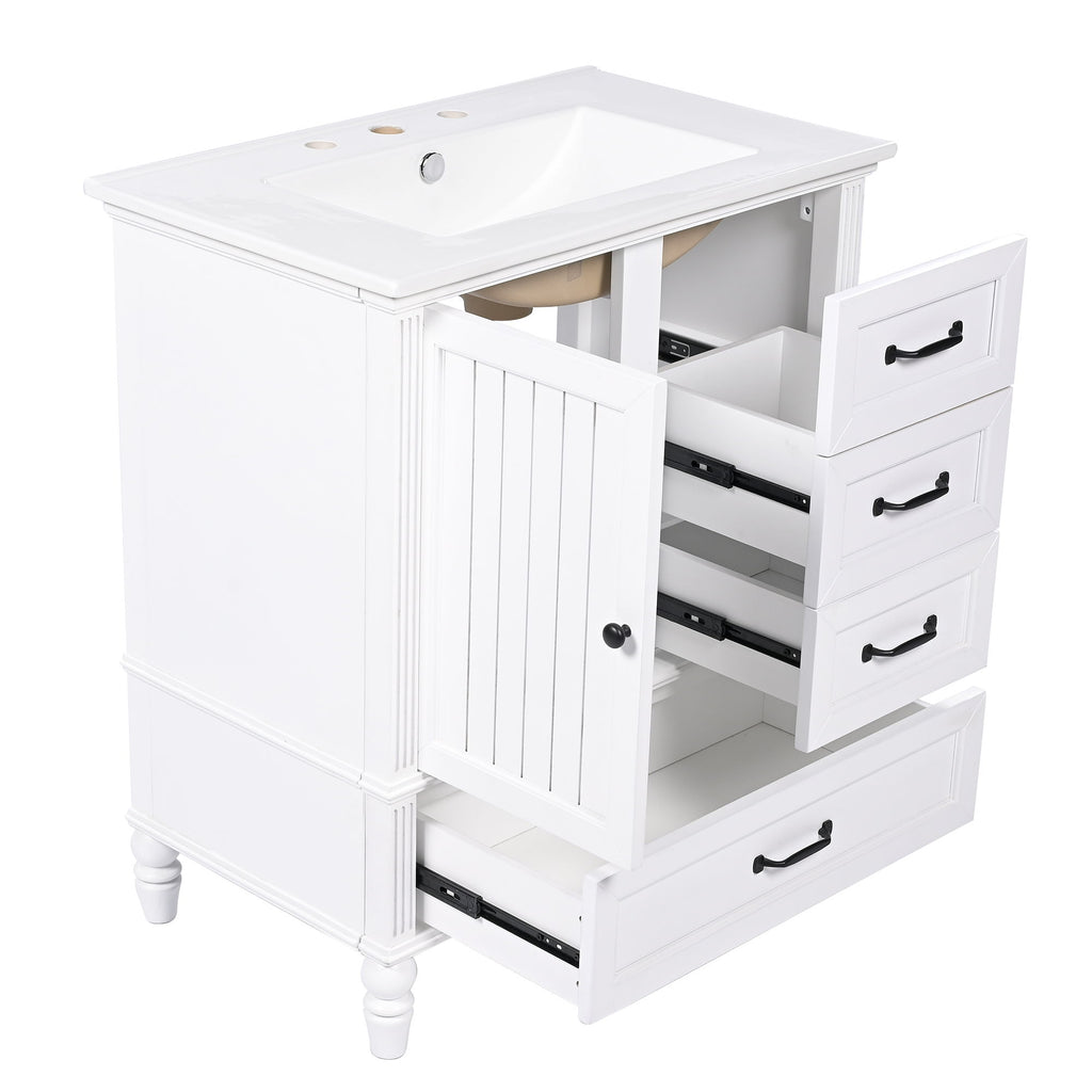 30" Bathroom Vanity With Sink, 3 Drawers, Adjustable Feet