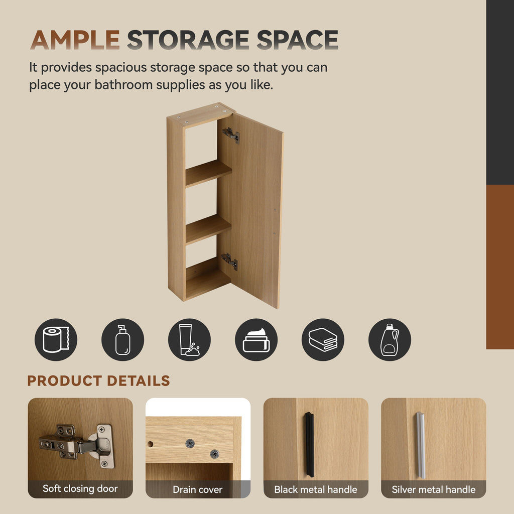 Freestanding Bathroom Vanity Set With Tall Linen Cabinet, 3 Door Storage Cabinet, Single Sink