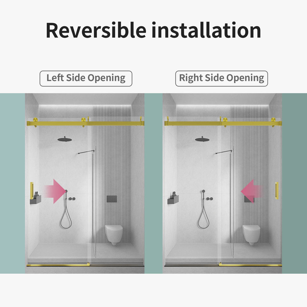 Frameless Sliding Shower Door With Soft- Close, 3 / 8" Tempered Glass