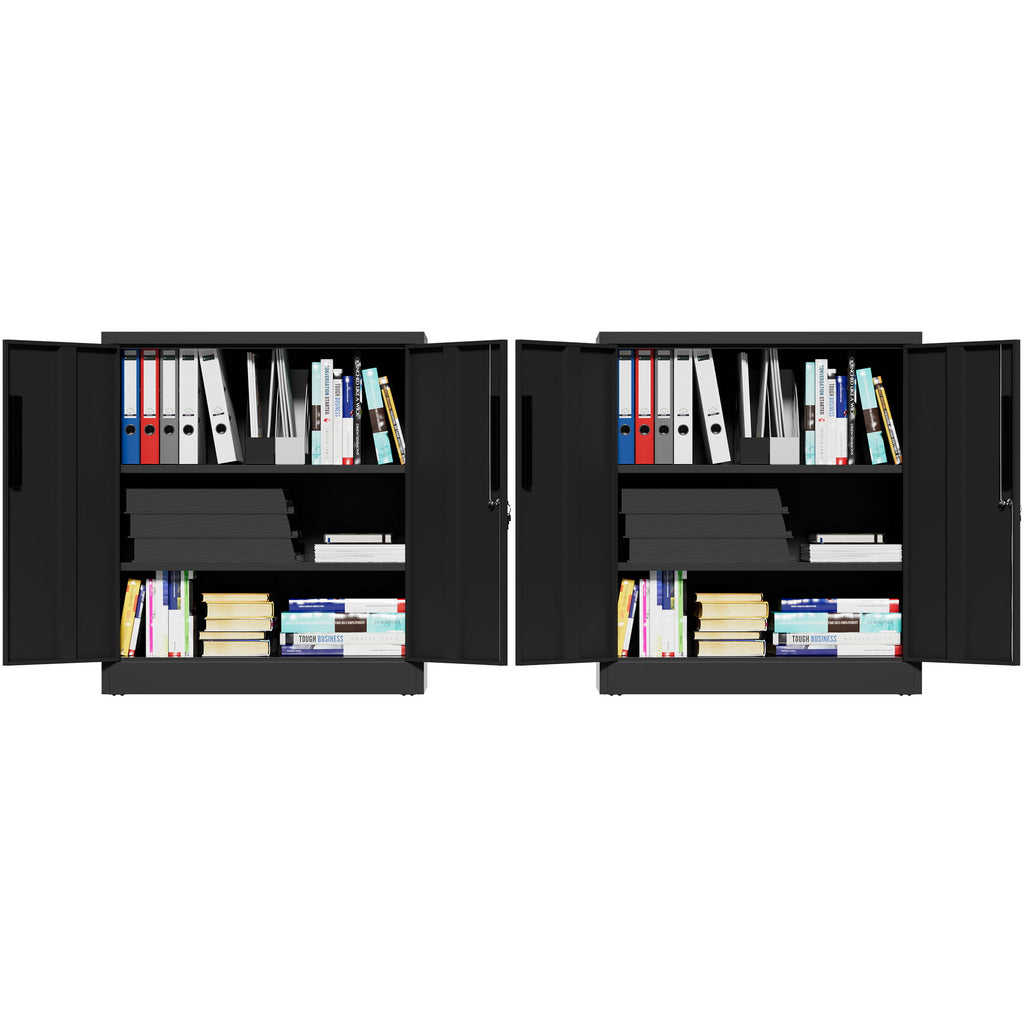 Heavy Duty Storage Cabinet With Lock, 2 Door File Cabinet With 2 Adjustable Shelves - Black