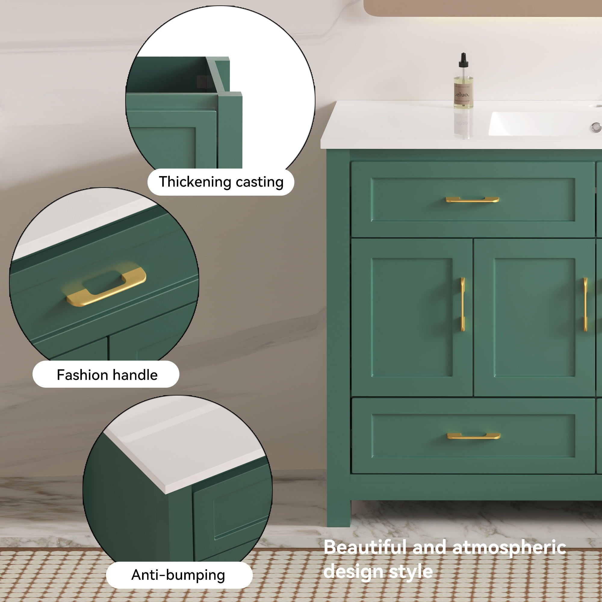 Bathroom Vanity With Sink Combo, 4 Soft Close Doors And 4 Drawers