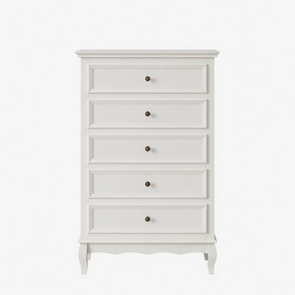 5 Drawer Tall Wide Chest Of Drawers - White