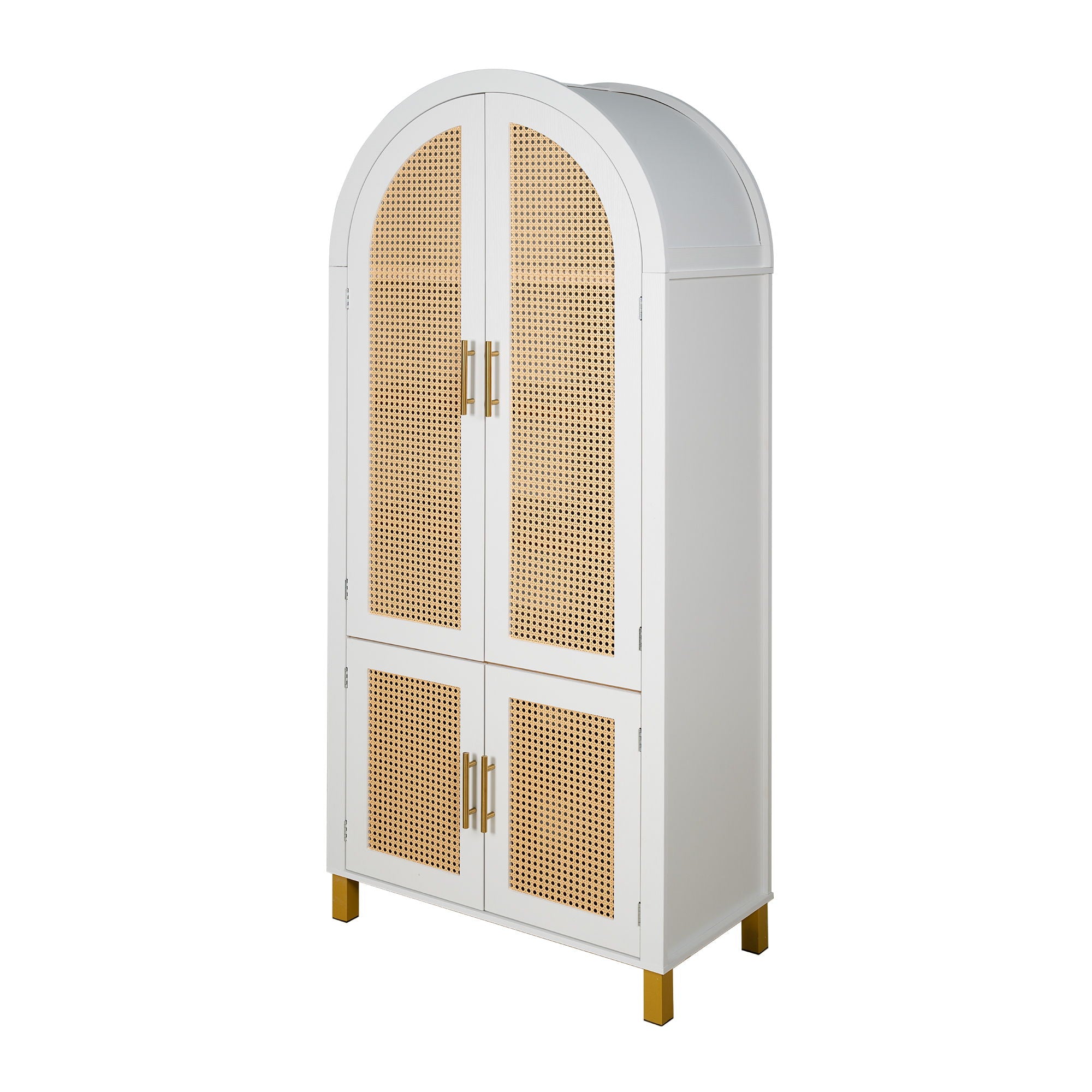 Tall Arched Cabinet With Rattan Doors & Adjustable Shelves