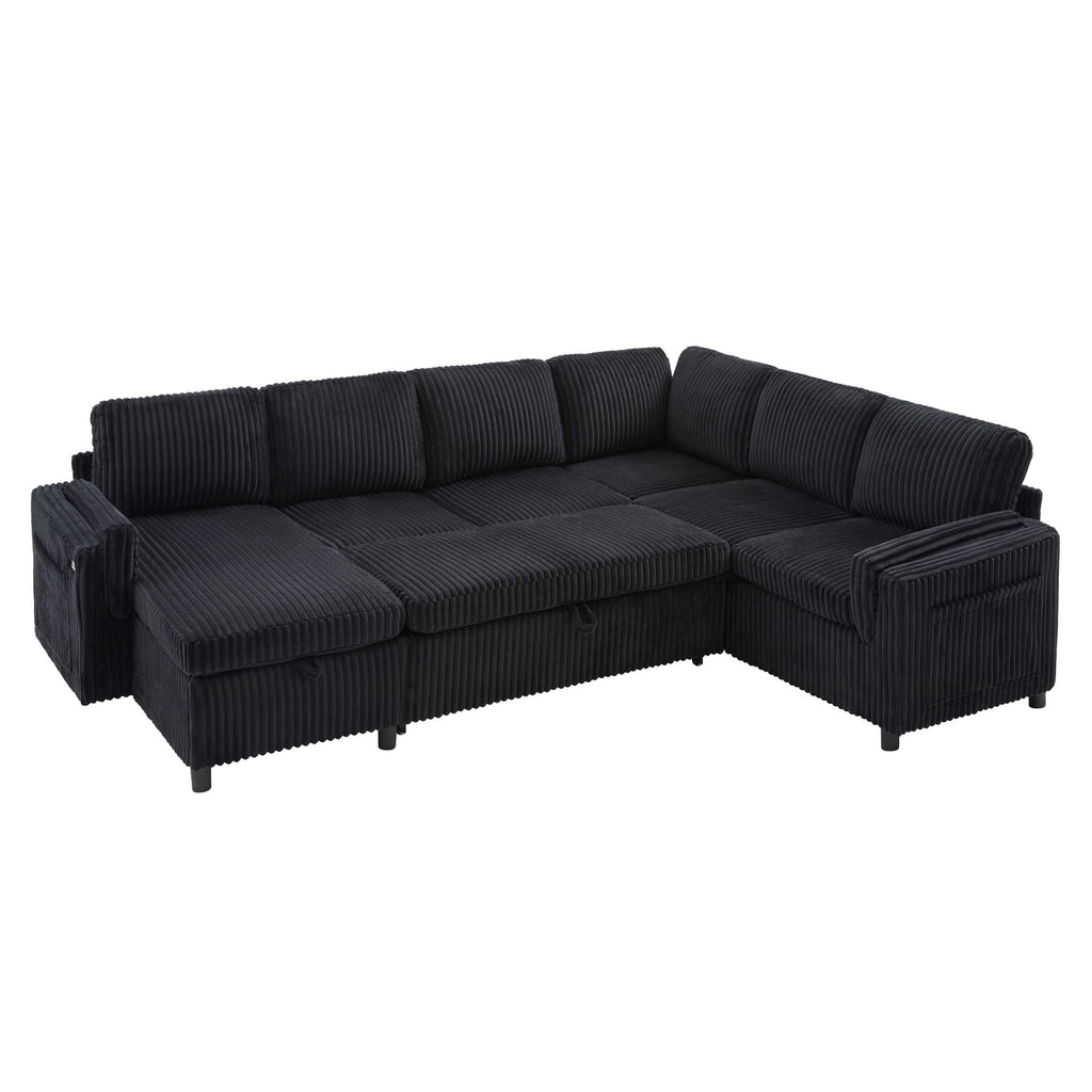 Convertible U-Shaped Sectional Sofa Bed With USB Ports And Storage