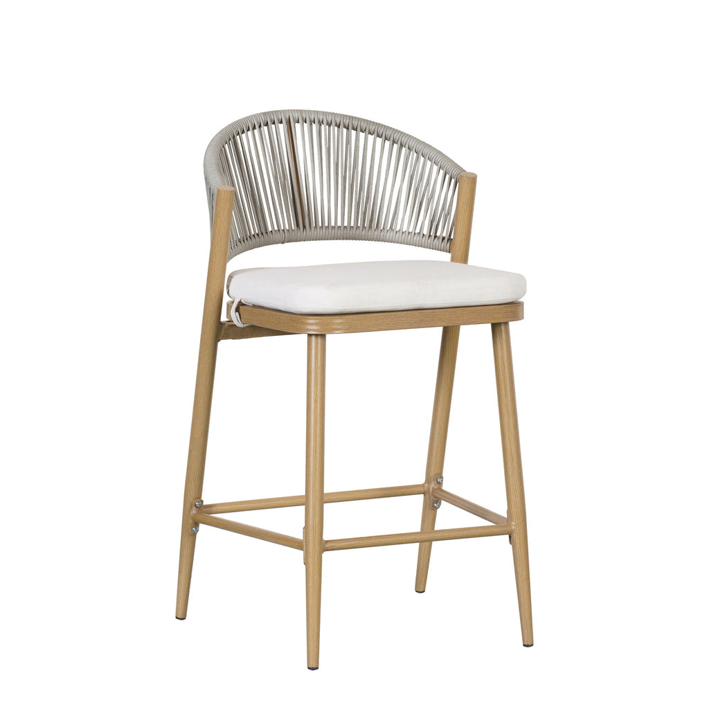 Outdoor 26" Counter Height Metal Frame Counter Stools With Scallop Shaped Backrest & Water Resistant Cushions