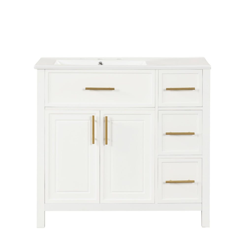 Modern Bathroom Vanity With Sink Top, 2 Doors And 3 Drawers