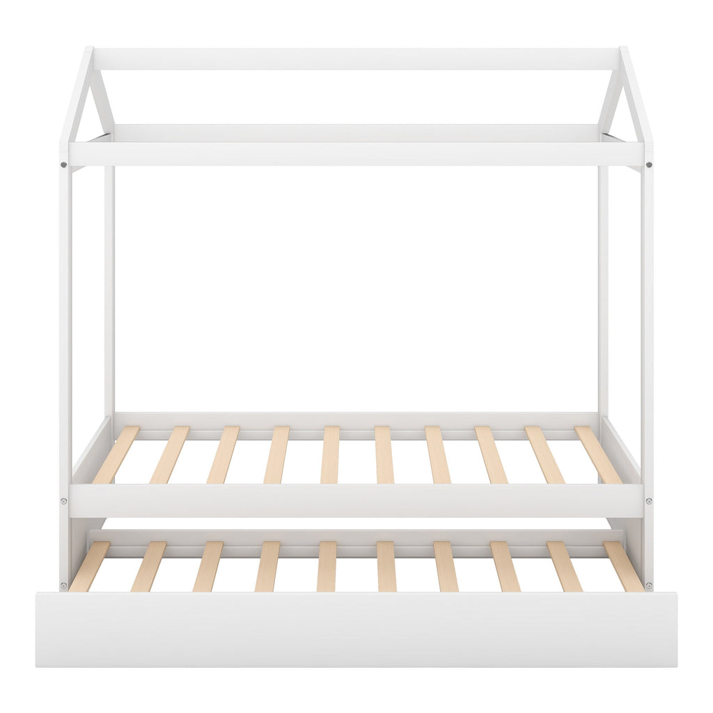 House Bed With Trundle In, Twin Size - White