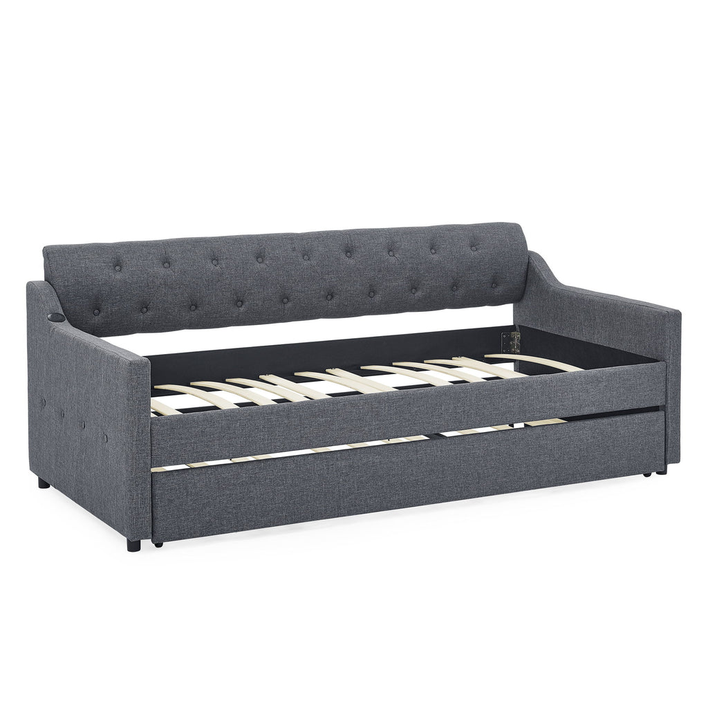 Size Upholstered Daybed With Trundle And USB Charging Armrest