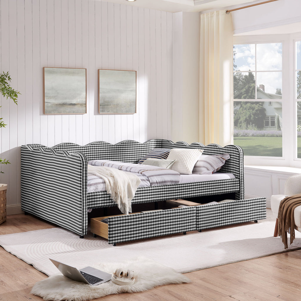 Gingham Daybed & USB Charging Port, Wave Shaped Design