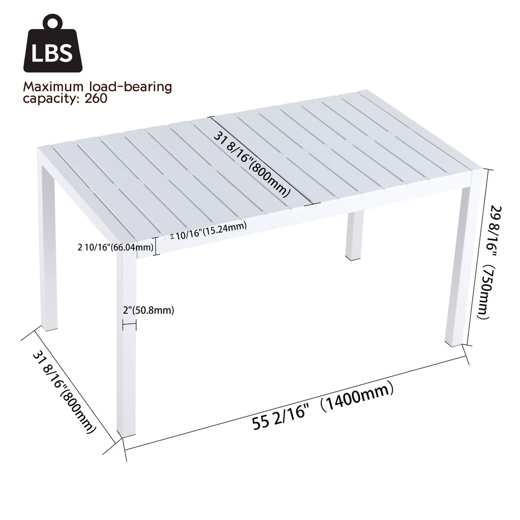 Modern Long Table, UV Resistant And Rust Proof - White