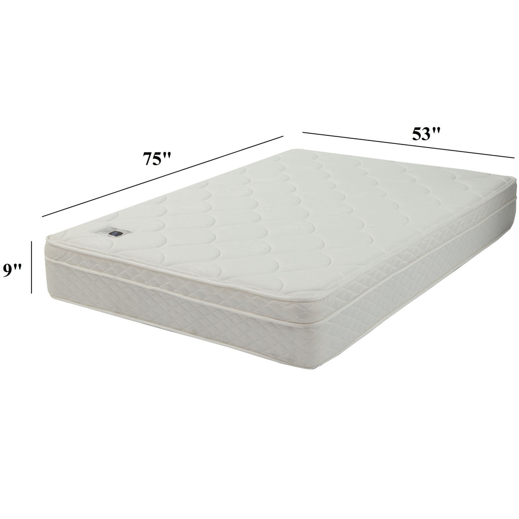 9" Size Bed Mattress With Bonnell Coil Inner Spring And 2.5" Euro Top Foam + Spring Material - White - Full