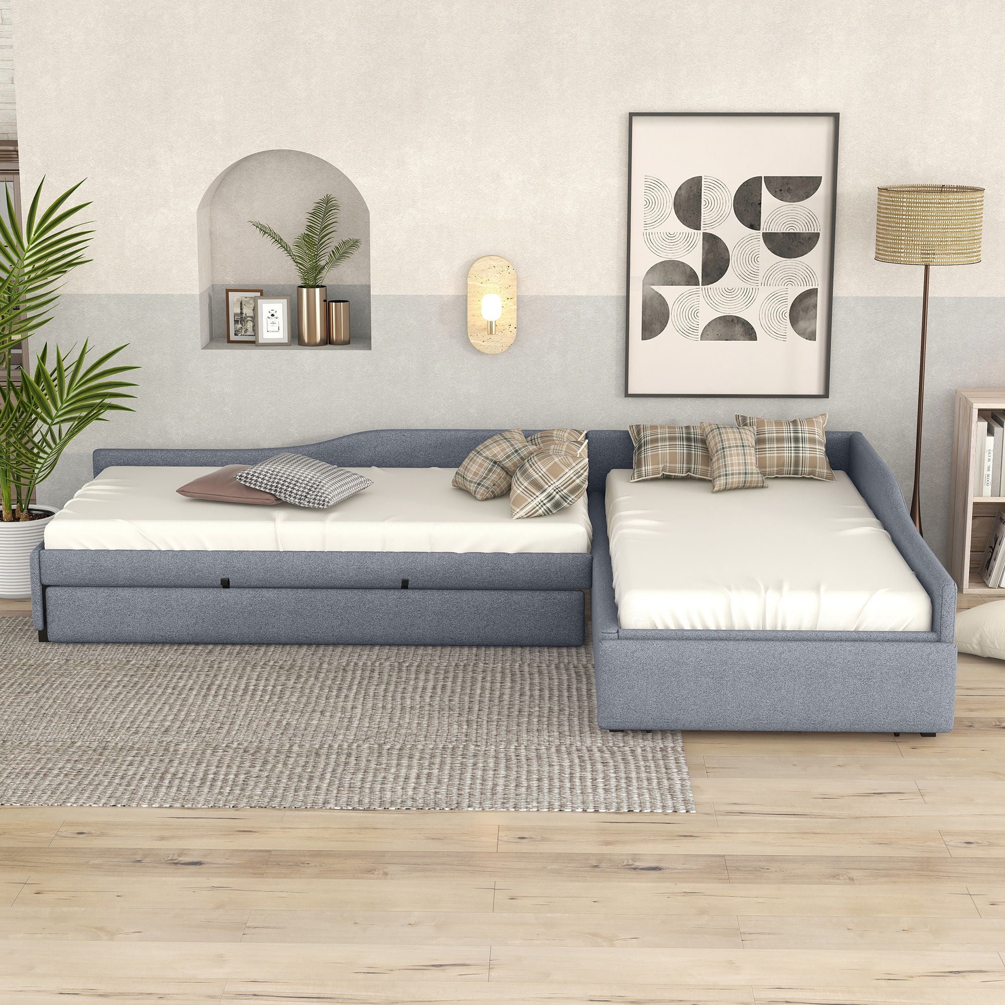 Upholstered Double Daybed With Trundle And Drawer